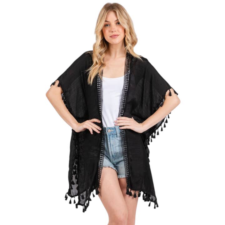 Fringe Tassel Light Weight Kimono Cardigan for wholesale by LA Jewelry Plaza