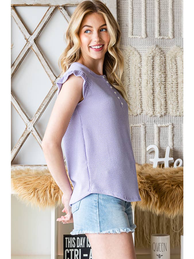 7th Ray – Engroshandel Strikket top - Dame – Solid Rib Knap-Front Flæseærme Top T515620