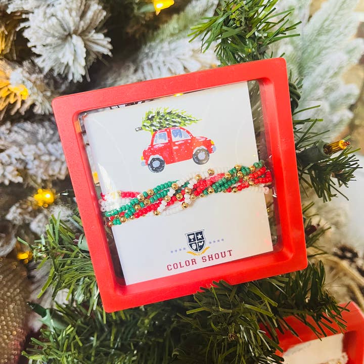 Holiday Happies Stack : lot de 6 bracelets extensibles en perles pour la vente par Color Shout