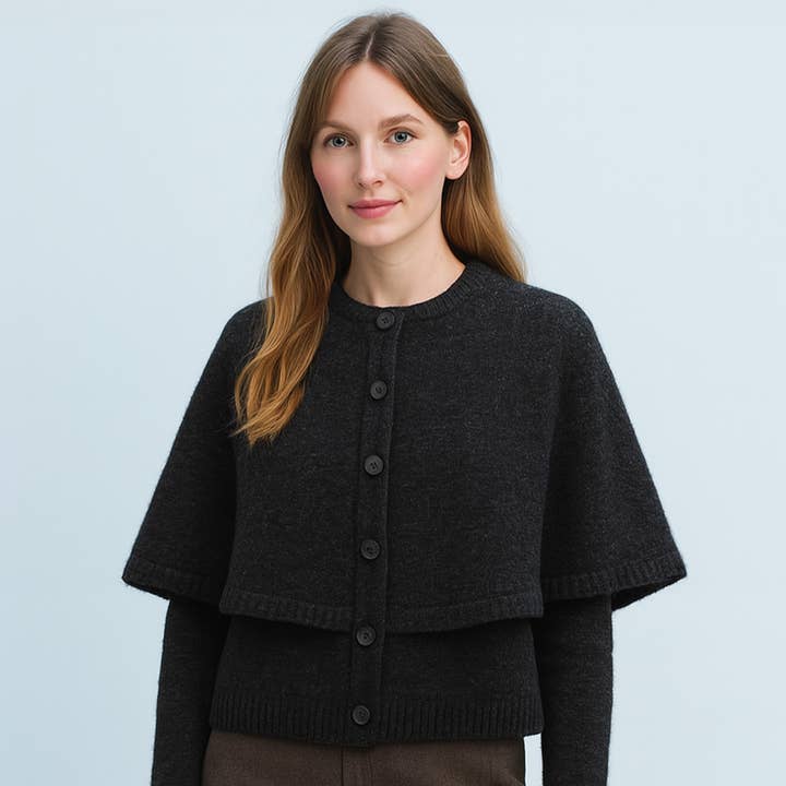 Sensibling Corp. - Venta al por mayor Poncho - Mujer - Capa Poncho de Punto Acogedor con Botones al Frente2