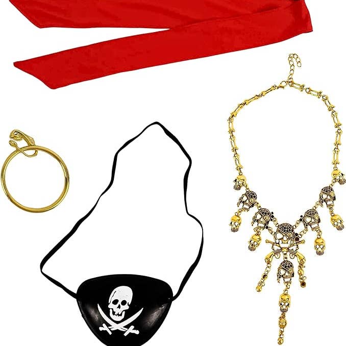 4E's Novelty Captain Pirate Costume Accessories 4Pcs Set Red Headband Bandana Head Scarf for wholesale by 4E's Novelty