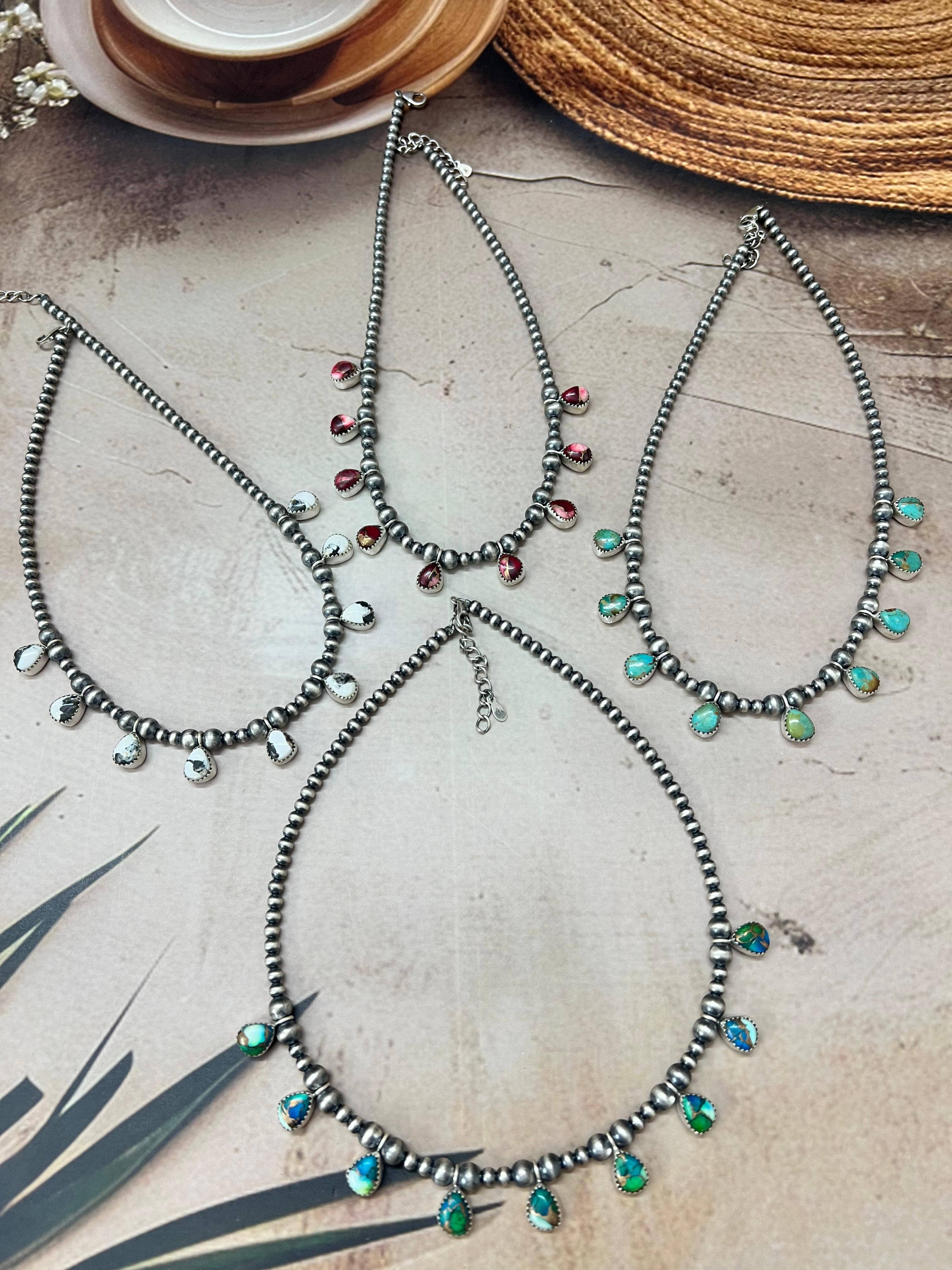 Nizhonitradersllc - Wholesale Beaded/Pearl Necklace - Handmade Sterling Silver Multi Stone Beaded Necklace with Signed Nizhoni3