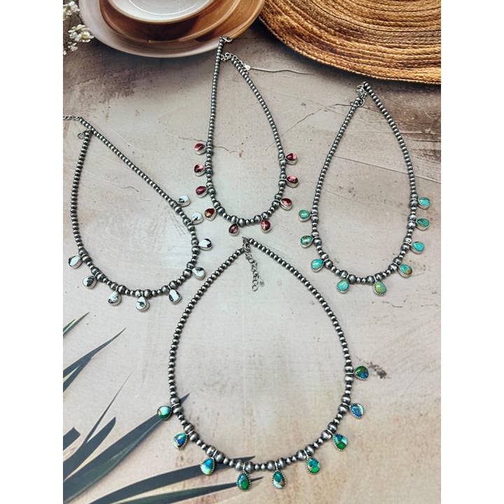 Nizhonitradersllc - Wholesale Beaded/Pearl Necklace - Handmade Sterling Silver Multi Stone Beaded Necklace with Signed Nizhoni3