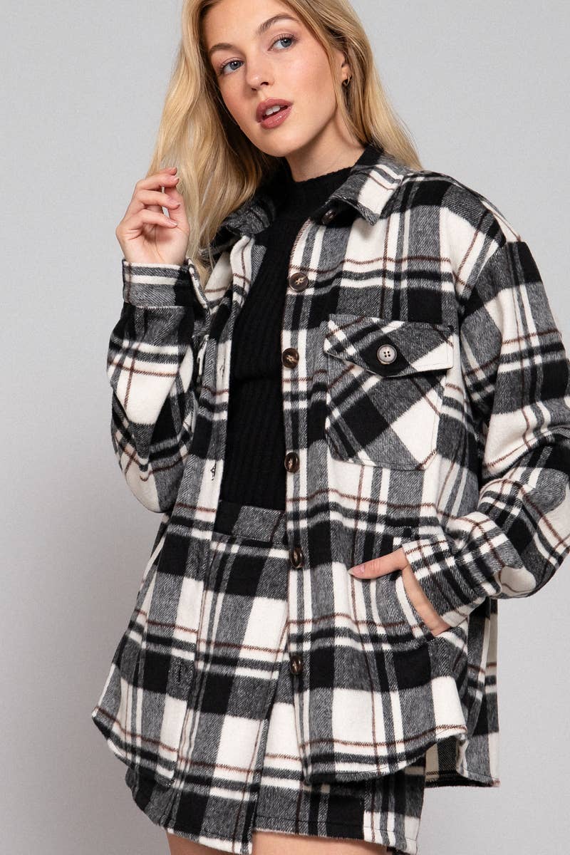 42POPS - Wholesale Shirt Jacket/Shacket - Women's - '...WOOL BLEND PLAID JACKET W/ SIDE POCKET0