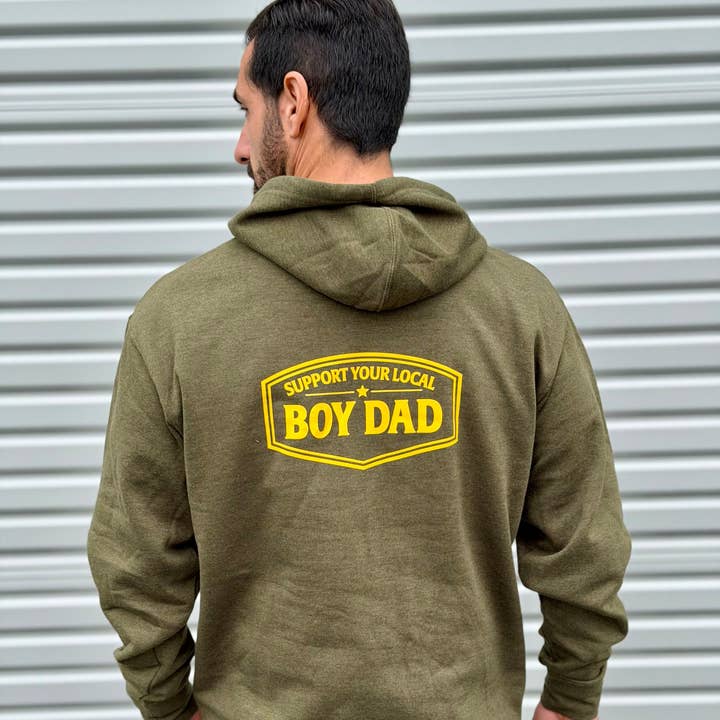 Sostieni il tuo papà locale (Felpa con cappuccio verde oliva) per la vendita all'ingrosso da parte di Dadbod Apparel