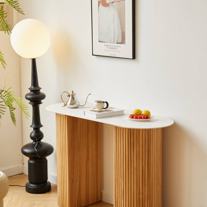 Nordlys - Wholesale Console Table - PIREUS Natural Wood and Marble Top Console0