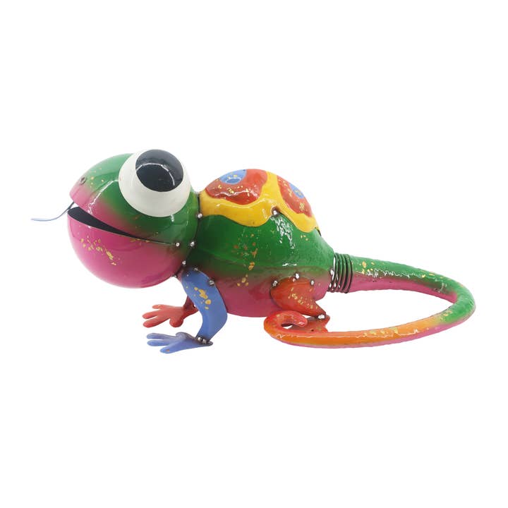 Continental Art Center - Wholesale Outdoor Ornament/Decor - Colorful Enameled Metal Lizard w/ Flower Back Statue