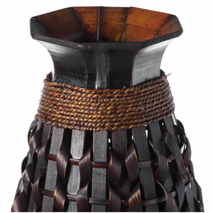Quickway Imports – wholesale Vas – Hög bambu golv stående vas med flätad vävd design4