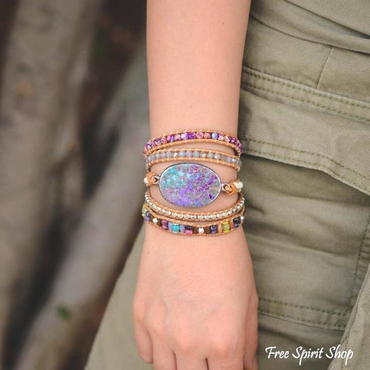 Free Spirit Shop - Wholesale Beaded Bracelet - Handmade Purple & Turquoise Jasper Wrap Bracelet