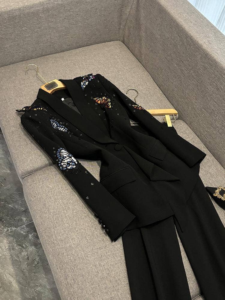 Negro Conjunto de traje de diamante con mariposa 3D hecha a mano SY402 de venta al por mayor en Faire1