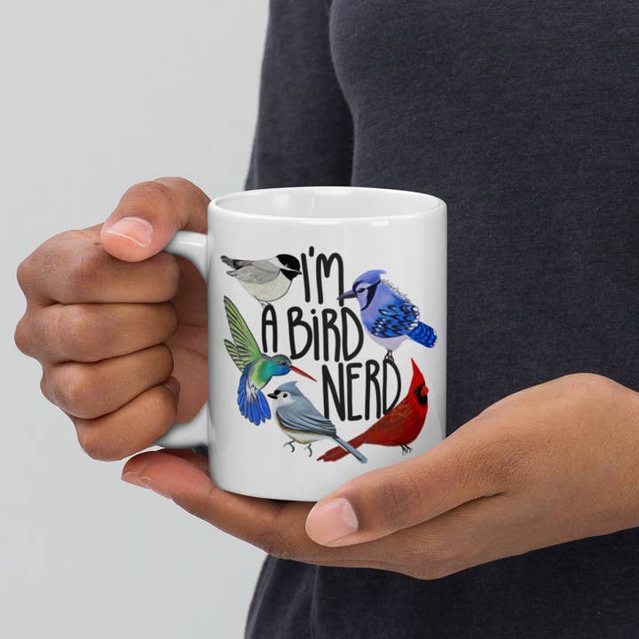 I'm A Bird Nerd Coffee Mug for Birders and Bird Lovers for wholesale by Debbie Draws Funny