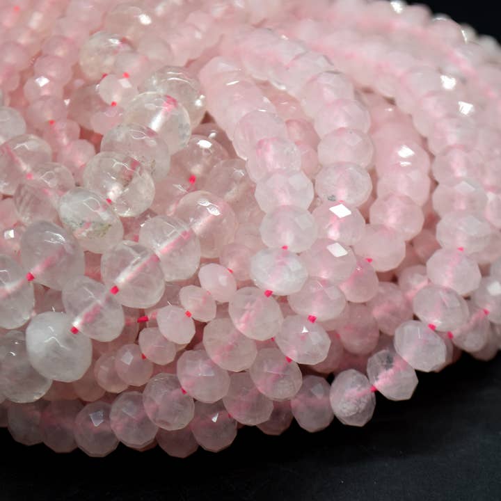 Grade A Natural Rose Quartz Faceted Rondelle Spacer Beads for wholesale by Oriental Direct Craft Supplies