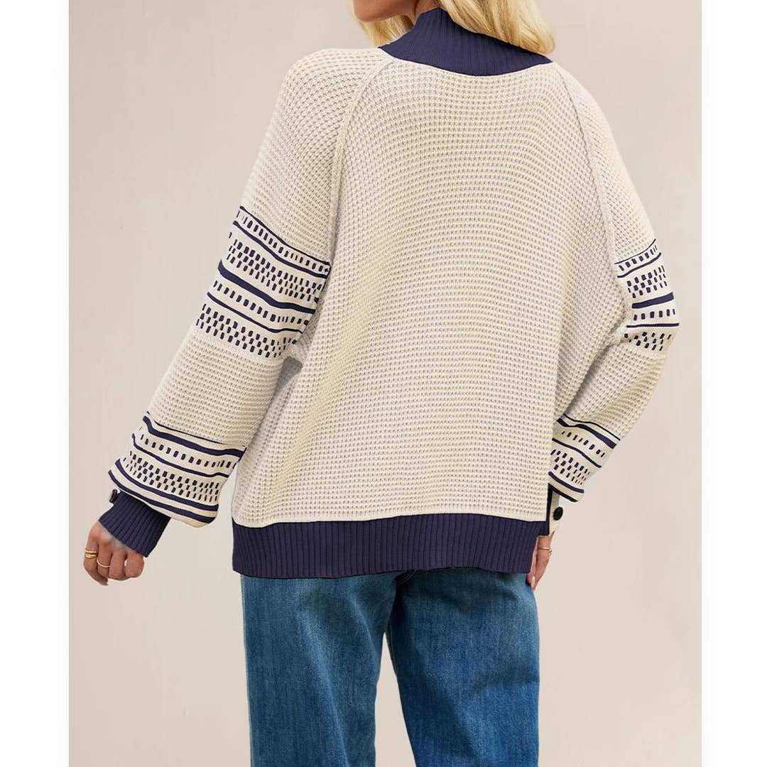 UNISHE - Wholesale Knit Sweater - Women's - Knitted Contrast Half Turtleneck Pullover Sweater SF1328