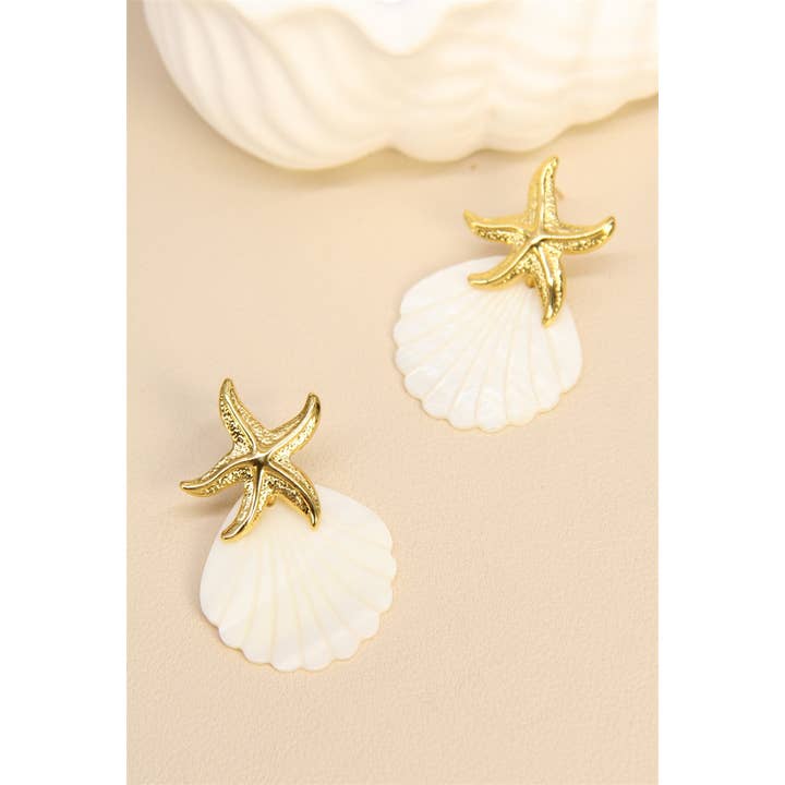 golden Starfish Mother-of-Pearl Earrings in Stainless Steel for wholesale on Faire1
