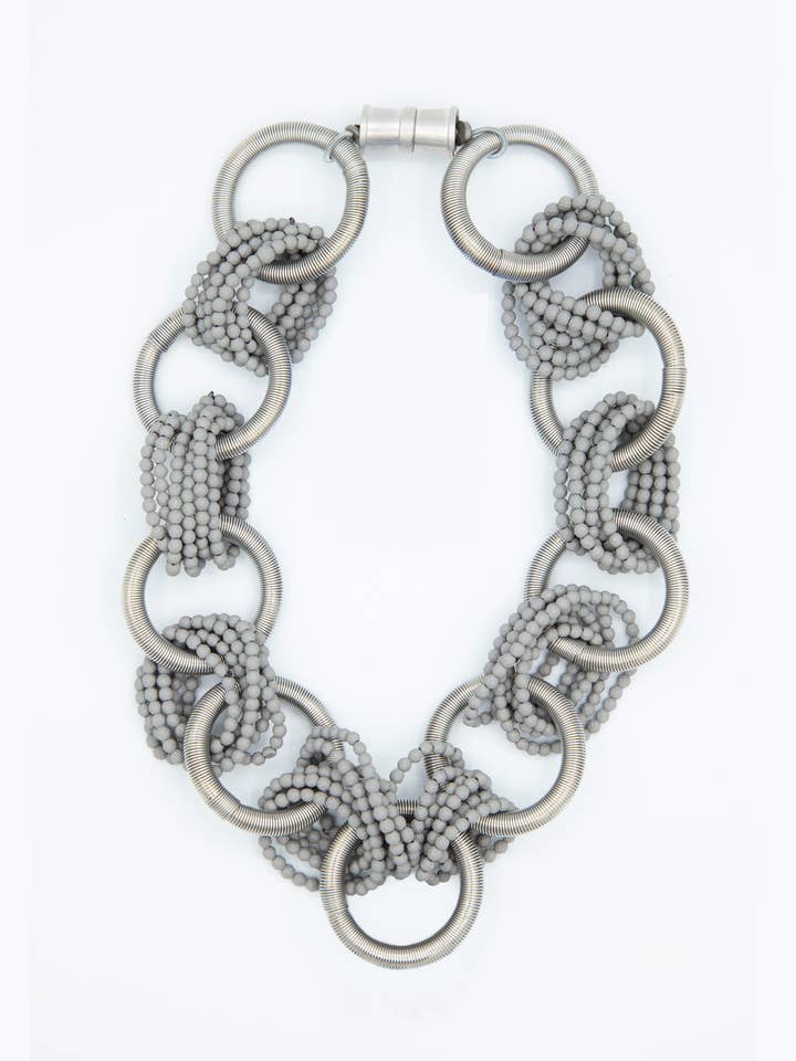 942 SIL/GREY-silver rings with connecting grey hematite bead for wholesale by Sea Lily