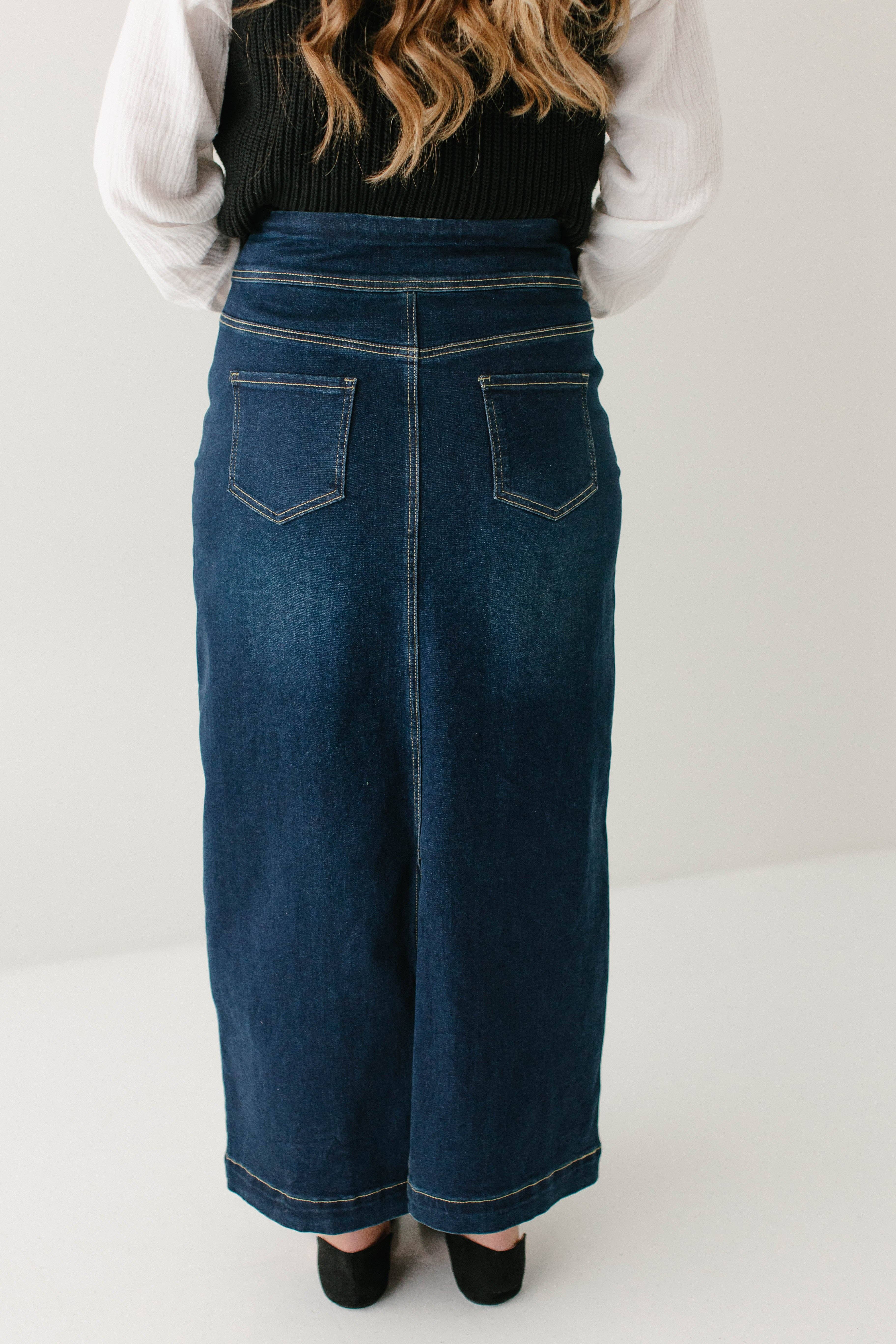 The Main Street Exchange - Vente Jupe – femme - Jupe longue en jean classique 'Sara' en délavé foncé5