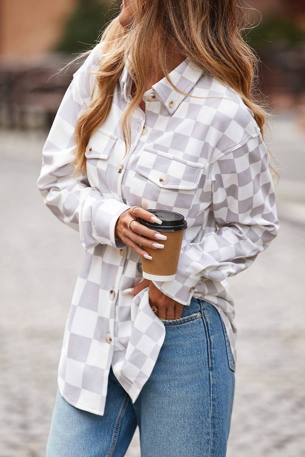 Little Daisy Closet - Wholesale Shirt Jacket/Shacket - Women's -  LDC Checkerboard Flap Pocket Button Front Shacket3