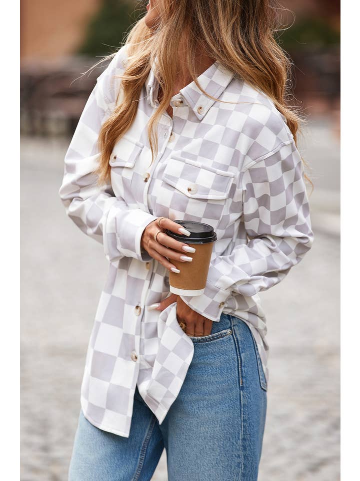 Little Daisy Closet - Wholesale Shirt Jacket/Shacket - Women's - LDC Checkerboard Flap Pocket Button Front Shacket3