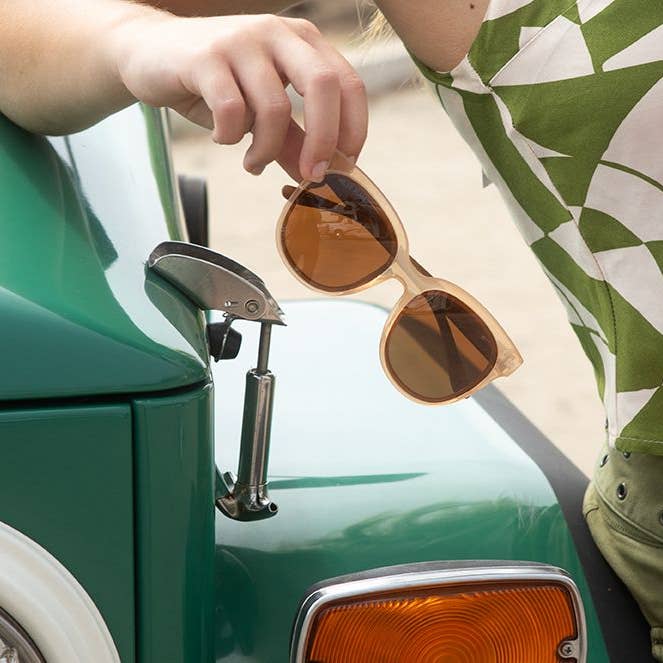 Blue Planet Eco-Eyewear - Wholesale Sunglasses - Women's - Emry - Crystal Rose / Walnut Wood / Brown Polarized