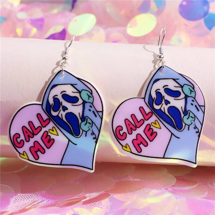 Dangle Earrings-Spooky Phone Call Heart for wholesale by Bewaltz