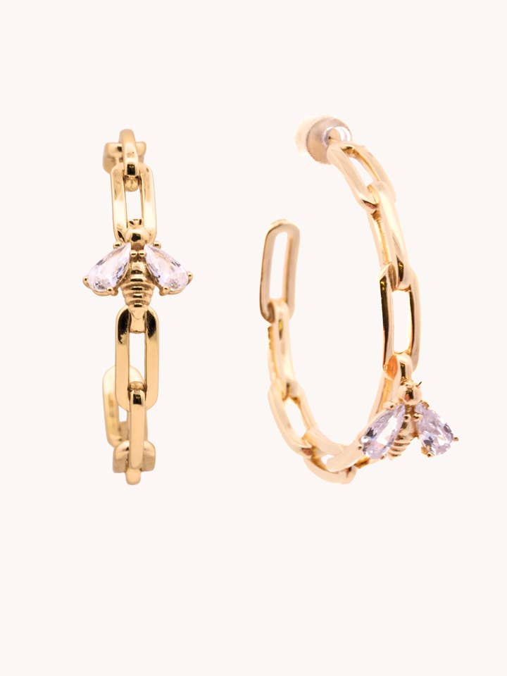Bee Gold Hoop Earrings Paperclip -Holiday Bestseller for wholesale by Gratinsta