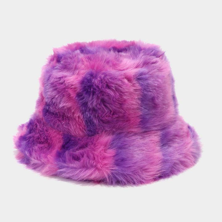 DOUBLJU - Wholesale Bucket Hat - Women's - UNIQUE TIE-DYE RAINBOW PLUSH FISHERMAN HAT_CWAH050625
