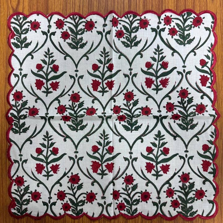 Fabricrush - Wholesale Dinner & cloth napkin - Ruby Red and Emerald Green Embroidery Scallops Napkins3