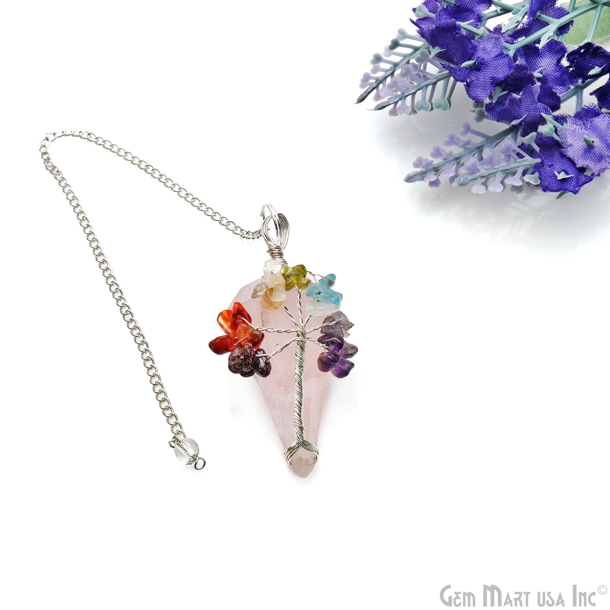 GemMartUSA - Vente Planches de pendule - Pendentif pendule Healing à 7 chakras avec chaîne en fil d'argent2