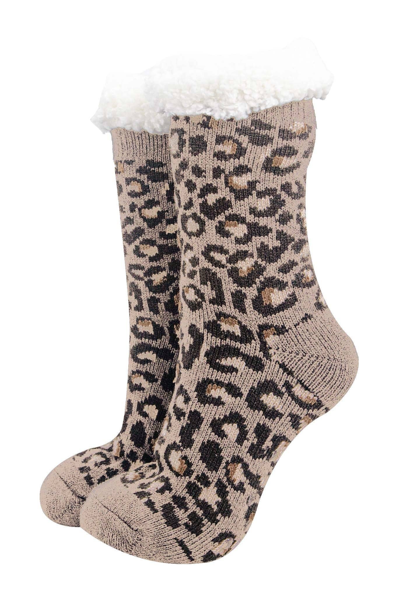 Sock Talk – Engroshandel Strømper - Dame – Dame lange hjemmesko-sokker - Neutral, Leopard0