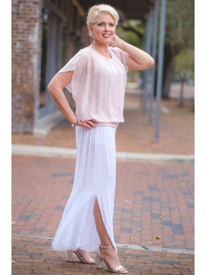 TINA Stephens Italy/Tees By Tina – Engroshandel Bluse - Dame – Aurora Flutter Fly Sleeve Silke Top m/Band Bund (BSS202)26