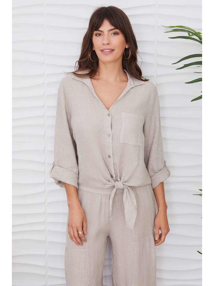 MILIO MILANO - Wholesale Button Down Shirt - Women's - LINEN CROPPED TIE BUTTON FRONT TOP (8597/255020)