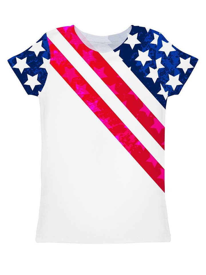 Americana Zoe White Designer Flag Print T-Shirt - Women for wholesale by Pineapple Clothing