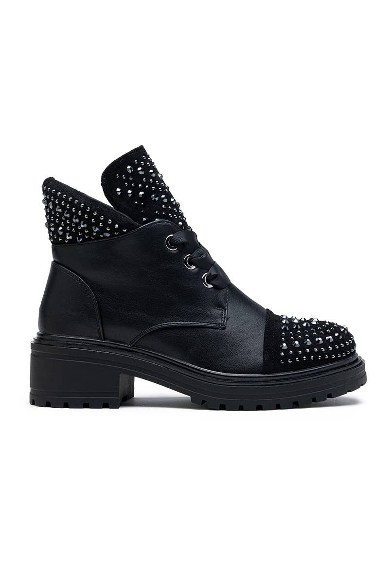 LADY GLORY - Wholesale Combat/Military Boots - Women's - Faux leather ankle boots with rhinestones4