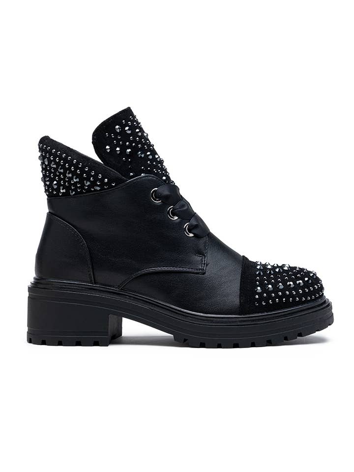 LADY GLORY - Wholesale Combat/Military Boots - Women's - Faux leather ankle boots with rhinestones4