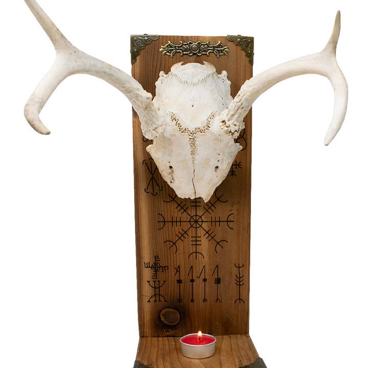 Altar de Galhada de Veado com Gravuras de Stave Islandesas por atacado de Oreamnos Oddities