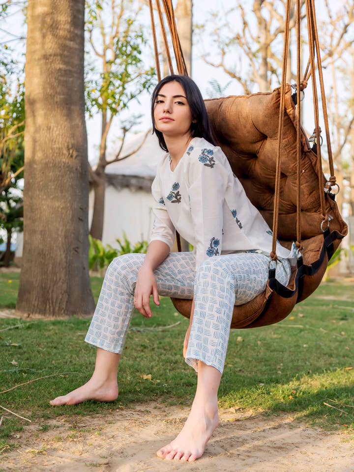 Serenity White Cotton Pajama Set for wholesale by Offtheory