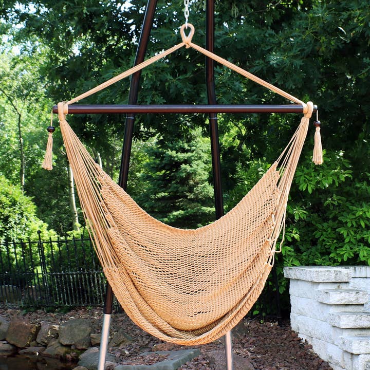 Extra Large Rope Hammock Chair and Spreader Bar - Tan for wholesale by Sunnydaze Decor