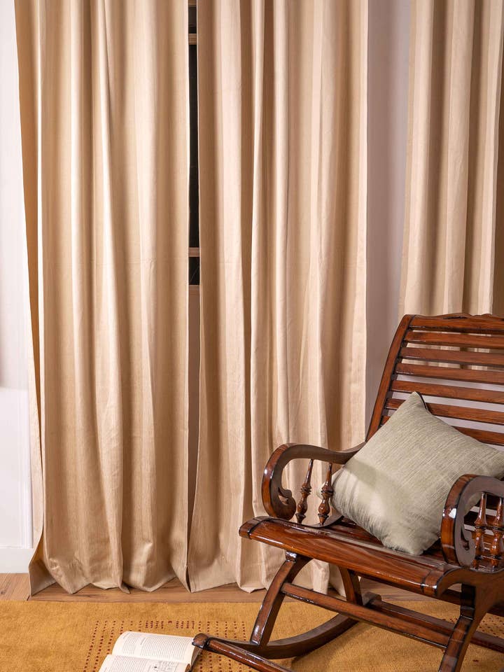 Decorative Polycotton Curtains Solid Beige Set of 2 for wholesale by Kika Home Collections