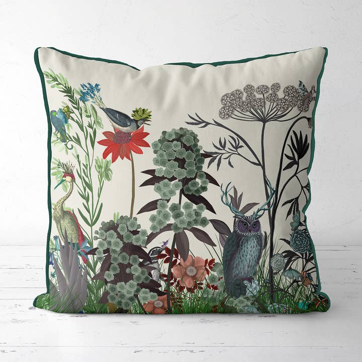 FabFunky Ltd - Wholesale Throw/Decorative Pillow - Wildflower Bloom, Owl, Botanical pillow or garden cushion