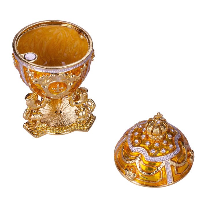 danila-souvenirs - Wholesale Jewelry Box/Organizer - Faberge Egg Jewelry Box with Lions & Emperor's Crown yellow