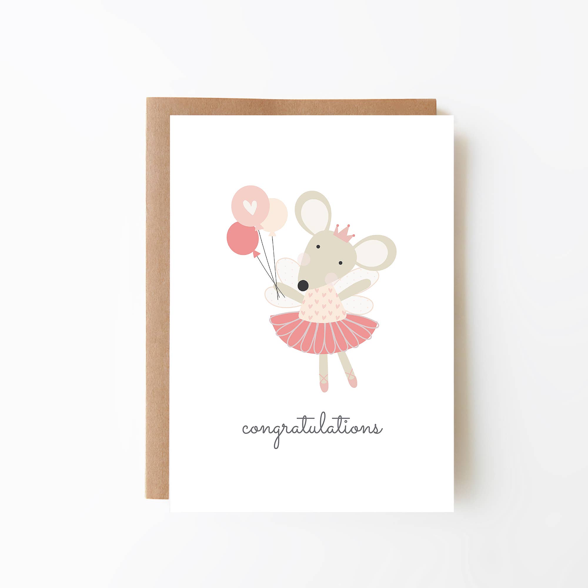 Paper Daisies by j'adorne - Wholesale Baby card - Congratulations - Pink Ballerina Mouse