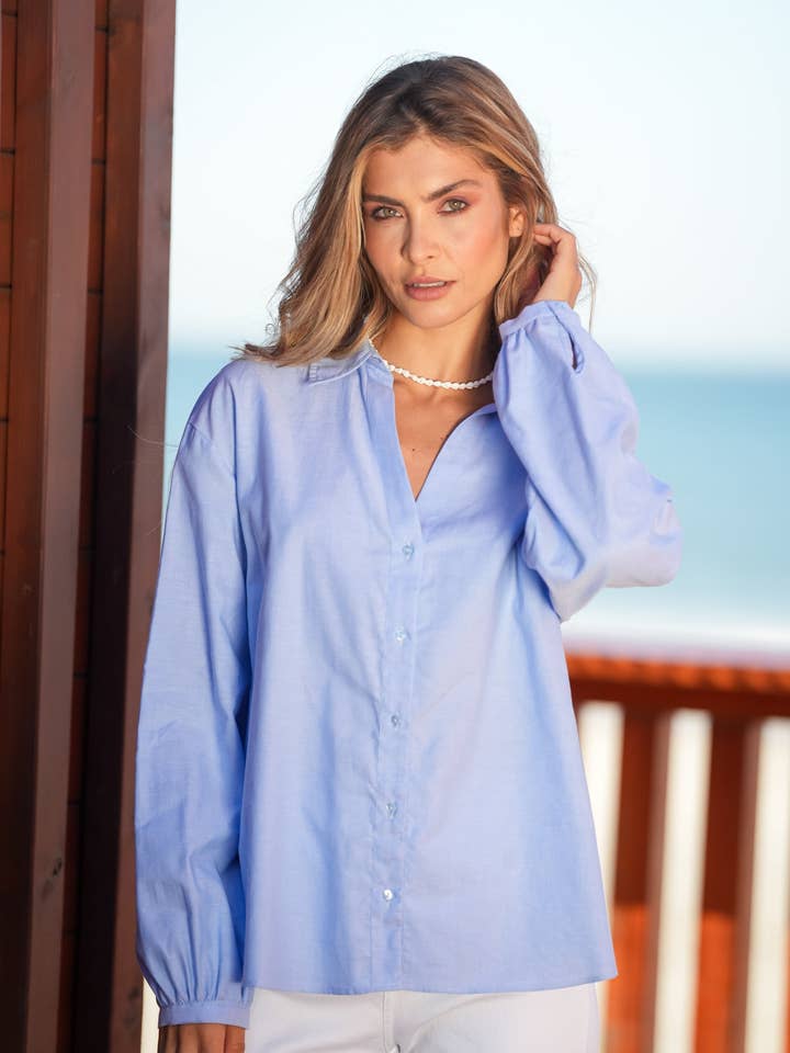 GUIMANOS - Wholesale Button Down Shirt - Women's - Oxford Shirt with Balloon Sleeves3