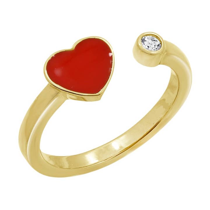 Röd emalj hjärta öppen Ring & Cubic Zirconia för wholesale av GEMOUR
