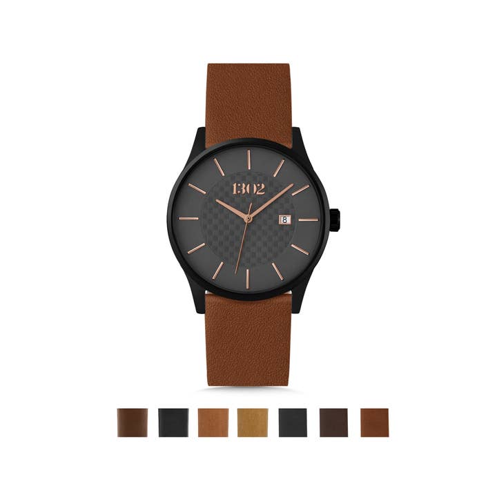 Men’s 42mm Watch: Black Case with Grey and Rose Gold Dial for wholesale by 1302 Watch Co.