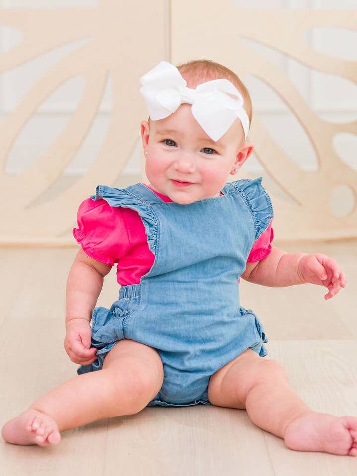 Blue Baby Girls Light Wash Denim Flutter Overall Romper
for wholesale on Faire3