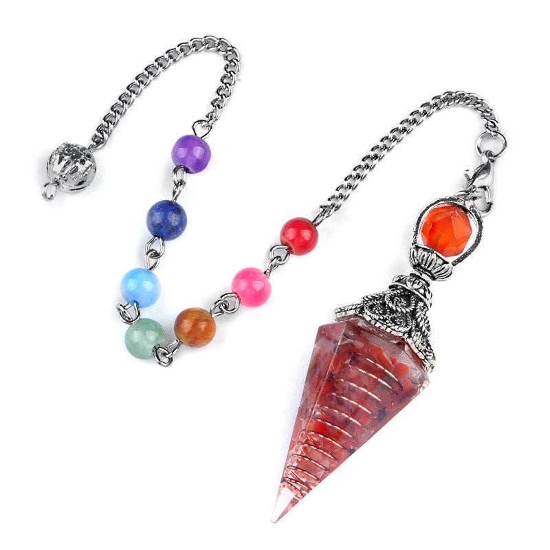 Mio Queena - Wholesale Spiritual Stone/Crystal - Hexagonal Cone Gravel Pendulum with Chakra Chain - CS9