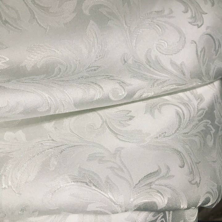 Fancy Styles Fabric – wholesale Fabric – NEW Italian Brocade Satin Fabric- White- Floral Leaves Upholstery Neoclassical2