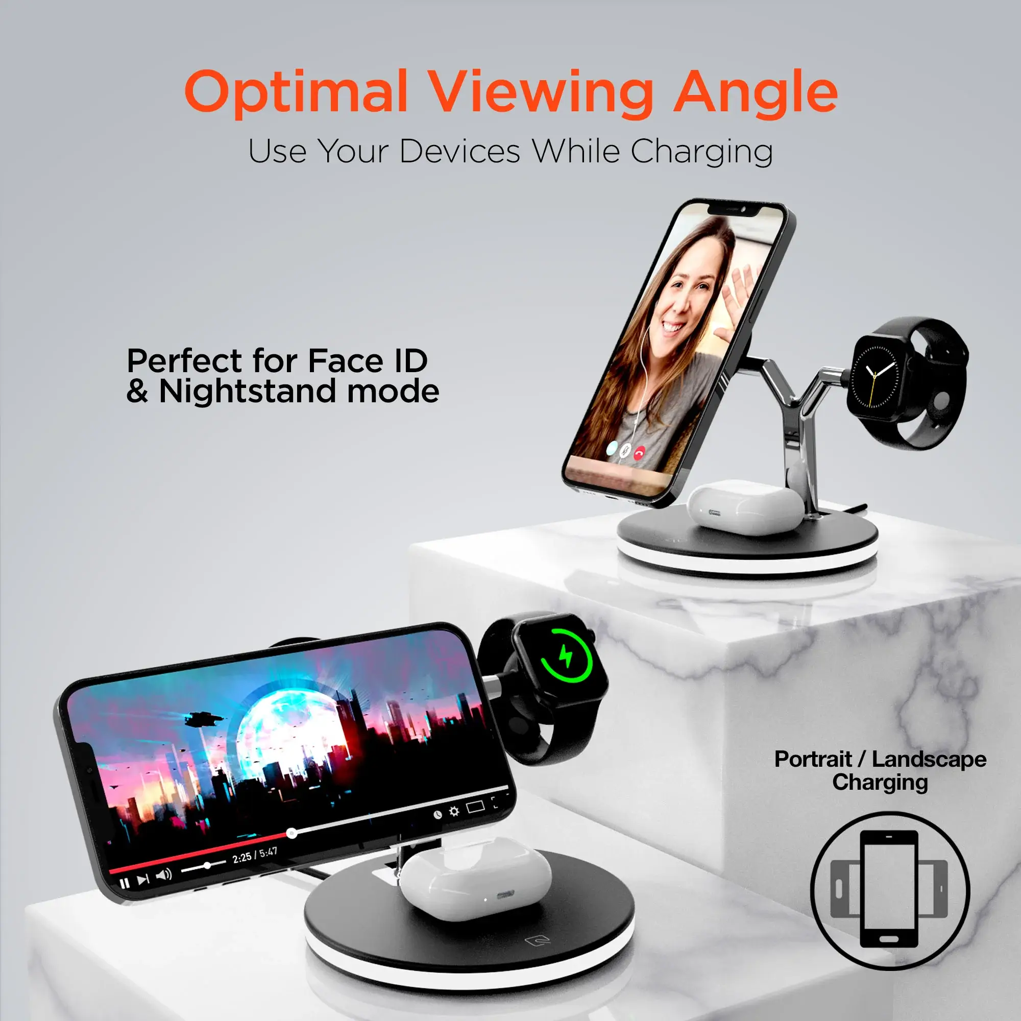 JupiterGear Home – Engroshandel Skærmbeskytter til telefon – HyperGear MaxCharge 3-i-1 MagSafe trådløs opladningsstativ6