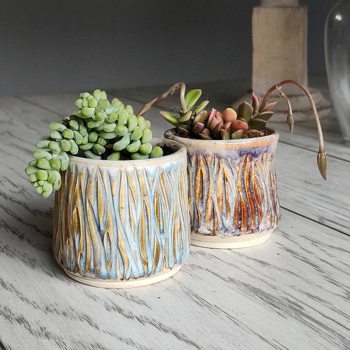 Rise and Design Art Studio - Wholesale Plant Pot - Textured Ceramic Succulent Planter – Carved-Edge Pot Brown2