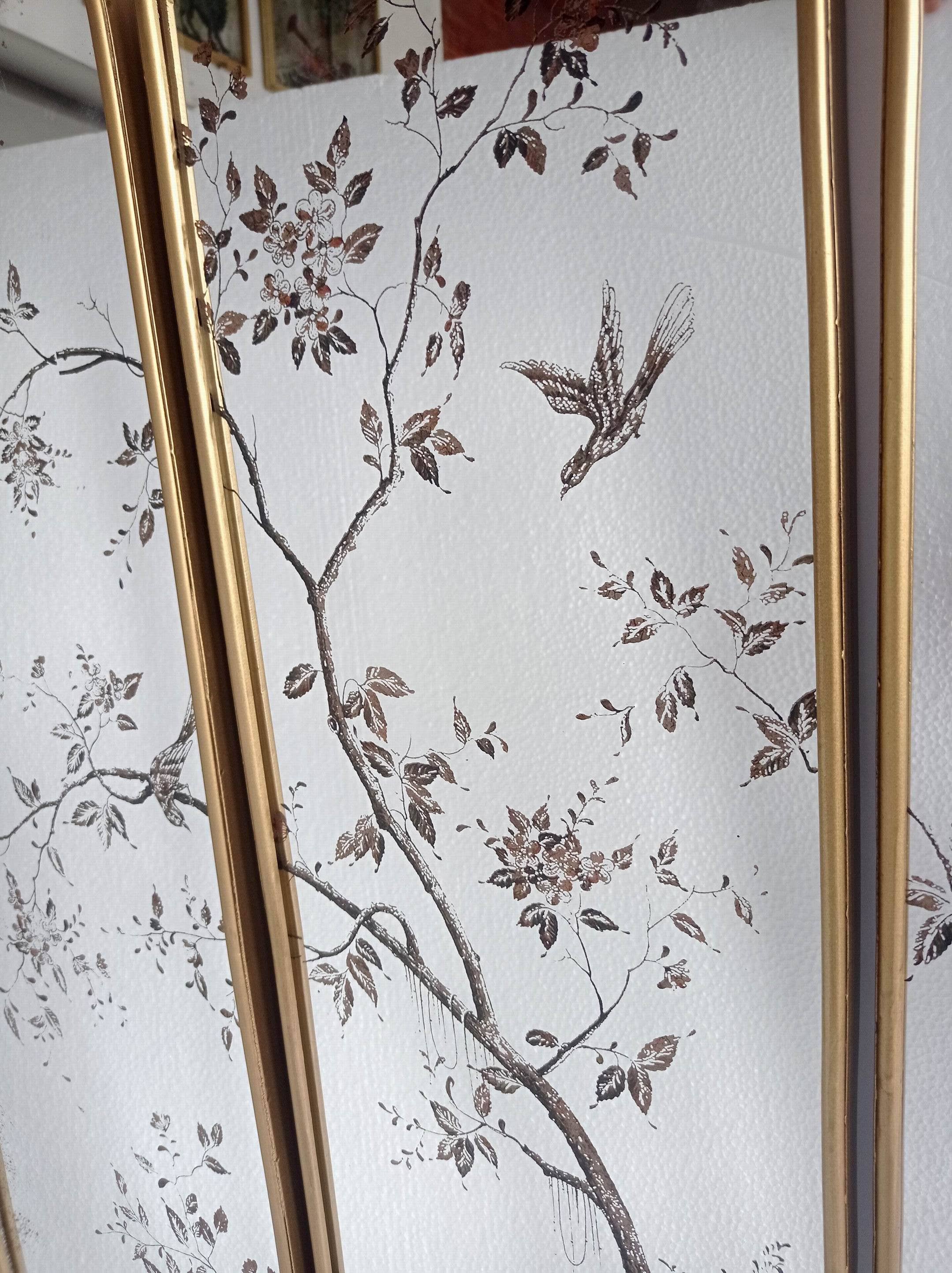 Originals International Ltd - Wholesale Wall Mirror - Antiqued Botanical Mirror Trio – Bird & Blossom Panel Set5